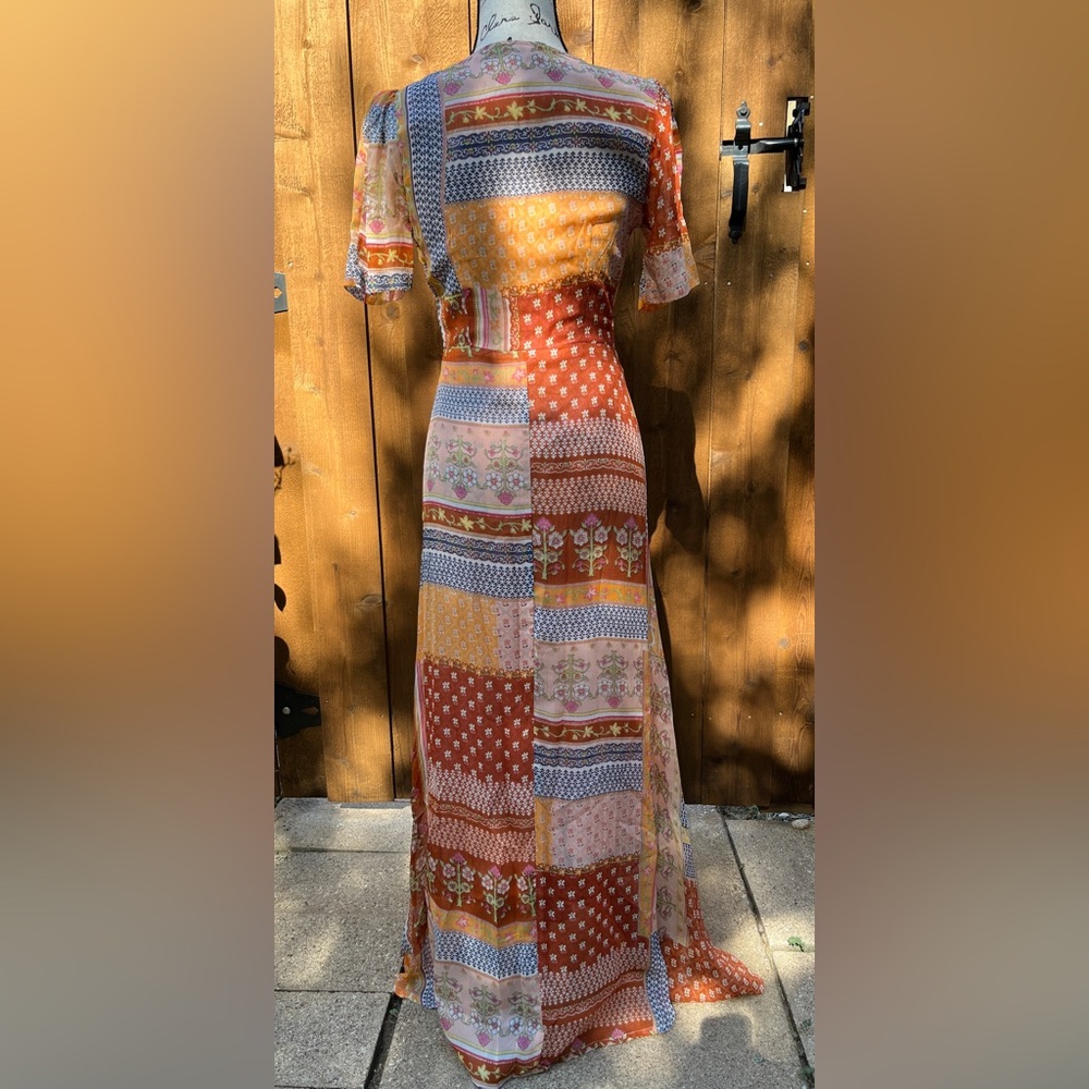 RAGA Anthropologie Maxi Length Duster Button Top Size XS NWT Orange Multi Print - Picture 2 of 7